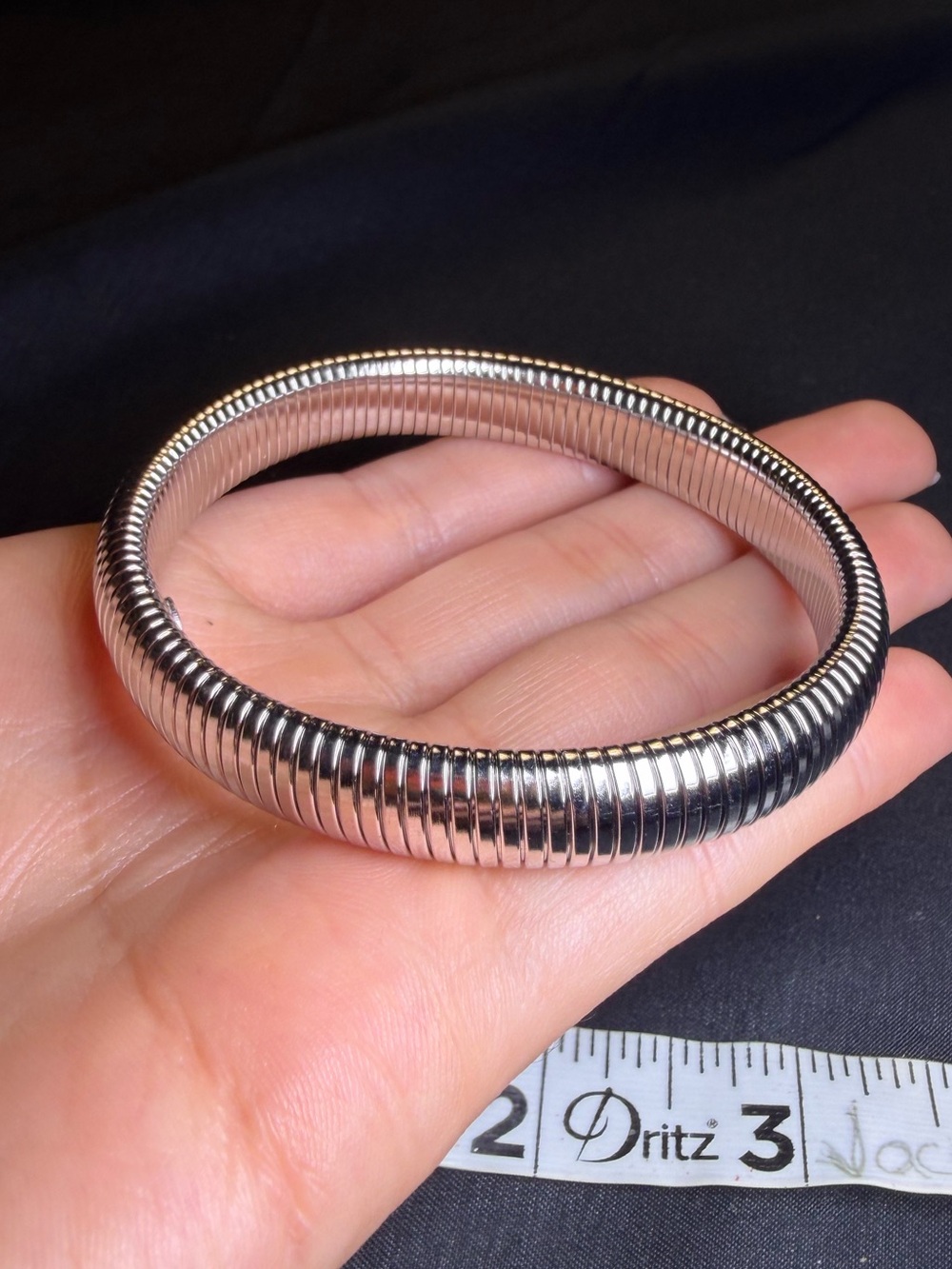 Silver Ribbed Bangle Bracelet - Chunky Stretch Bracelet